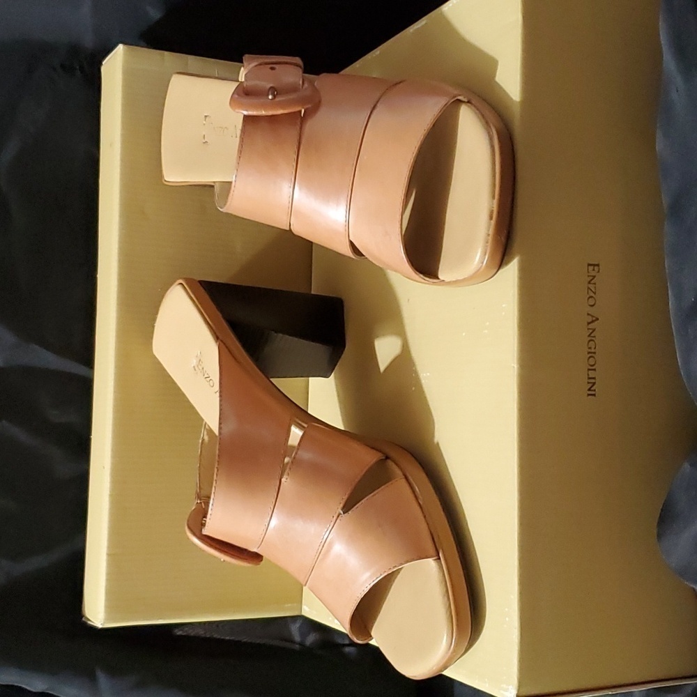 💫ENZO ANGIOLINI EAANTON SUN COGNAC LEATHER HEELS - Picture 2 of 8